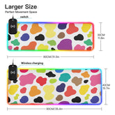 Colorful Cow Wireless Charging Mouse Pad for Mobile Phone Extra Large Gaming Mousepad with 13 Lighting Modes Mouse Mat for Office Home Gaming MacBook PC Laptop Desk